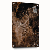 Large abstract wall art depicting autumn colors in acrylic glass, ideal for bedroom or dining room decor.