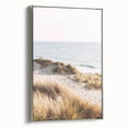 Landscape art painting featuring a summer scene on framed canvas, with vibrant colors and vintage poster style.