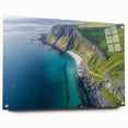 Acrylic landscape artwork depicting dramatic cliffs and scenic vistas, showcased in a side view with metallic pins, ideal for modern home decor.