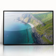 Framed acrylic artwork showcasing a stunning cliff landscape, featuring vibrant colors and intricate details, presented in a sleek black frame for modern decor.