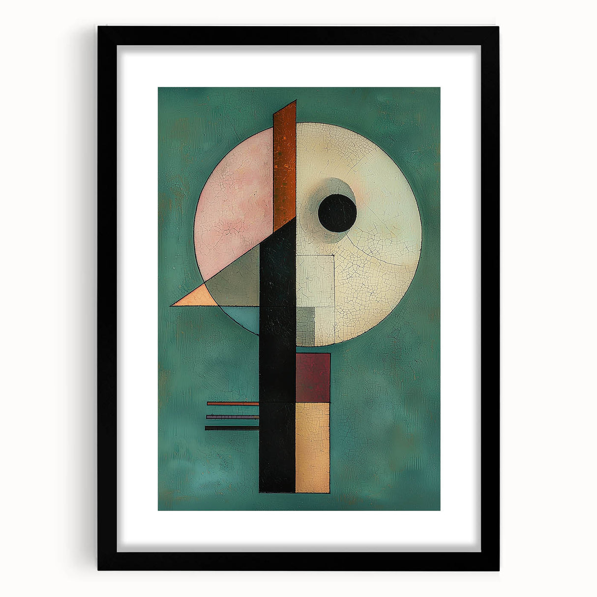 Abstract geometric black frame displaying a minimalist design, featuring a matte finish and clean lines, ideal for modern home decor or art displays.
