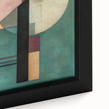 Close-up of a framed abstract geometric canvas artwork showcasing vibrant colors and intricate patterns, perfect for modern home decor or art collections.
