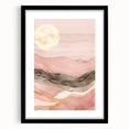 Abstract landscape wall art framed with a black mat, showcasing vibrant colors and intricate design elements, ideal for modern home decor.