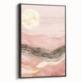 Framed abstract landscape wall art featuring a black canvas with vibrant colors, displayed from a side view to highlight its depth and texture. Ideal for modern decor.