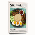 Acrylic glass print of various food dishes in vibrant colors, ideal for dining room decor.