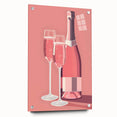 Large abstract wall art depicting various foods and drinks in vibrant colors on acrylic glass, ideal for dining room decor.