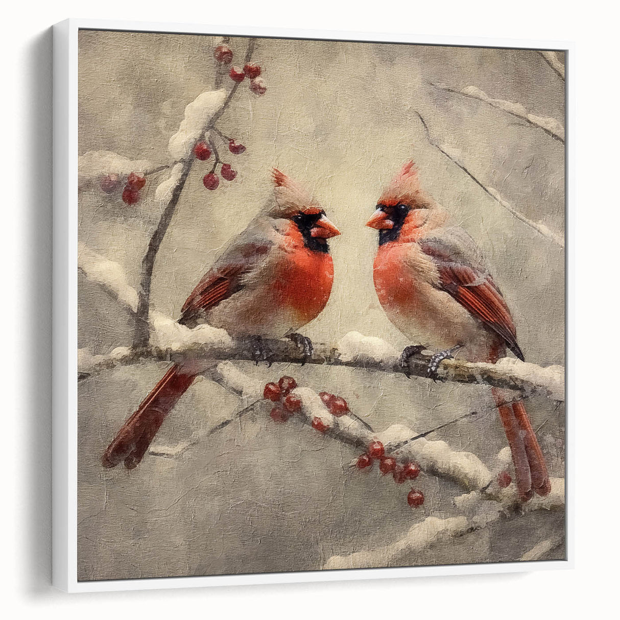 Christmas Acrylic Prints - Pair of Cardinals Winter Scene Wall Art