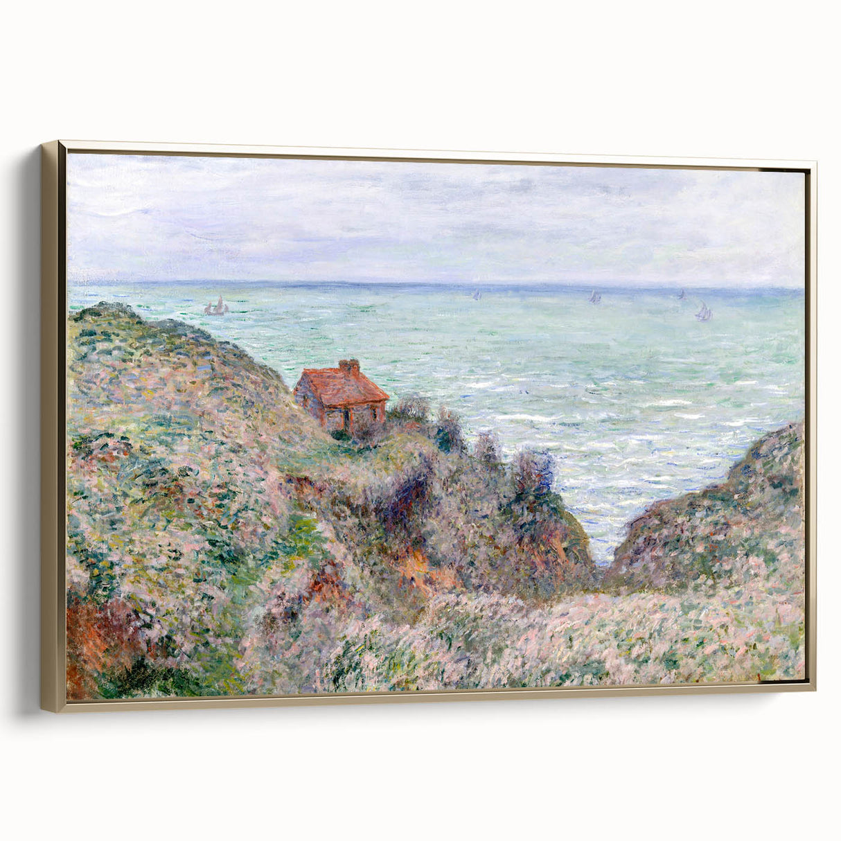 Impressionist Coastal Wall Art - Monet's Cabin by the Sea, Framed Print