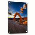 Acrylic glass landscape art depicting a vibrant desert scene, showcasing bold colors and intricate details, framed elegantly for wall display, perfect for home decor.