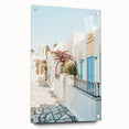 Large abstract wall art on acrylic glass featuring swirling blue and white patterns.