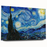 Large abstract wall art on acrylic, featuring swirling blue and yellow hues, suitable for bedroom or dining room decor.