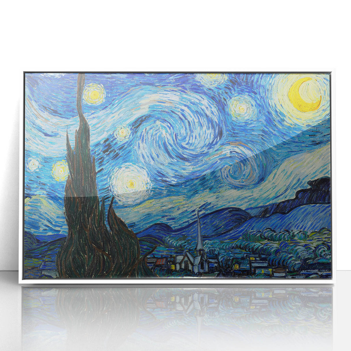 Mid-century modernist art depicting a Van Gogh-inspired landscape in acrylic, with vibrant colors.