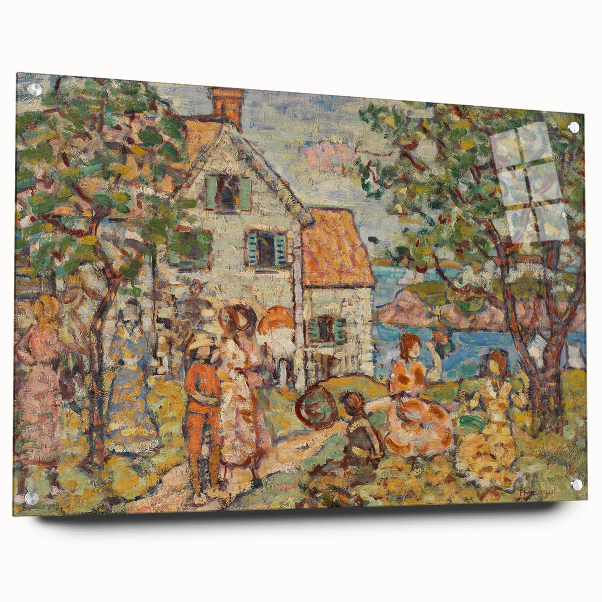 Modern Wall Art - Vibrant Coastal Scene with Houses and Figures