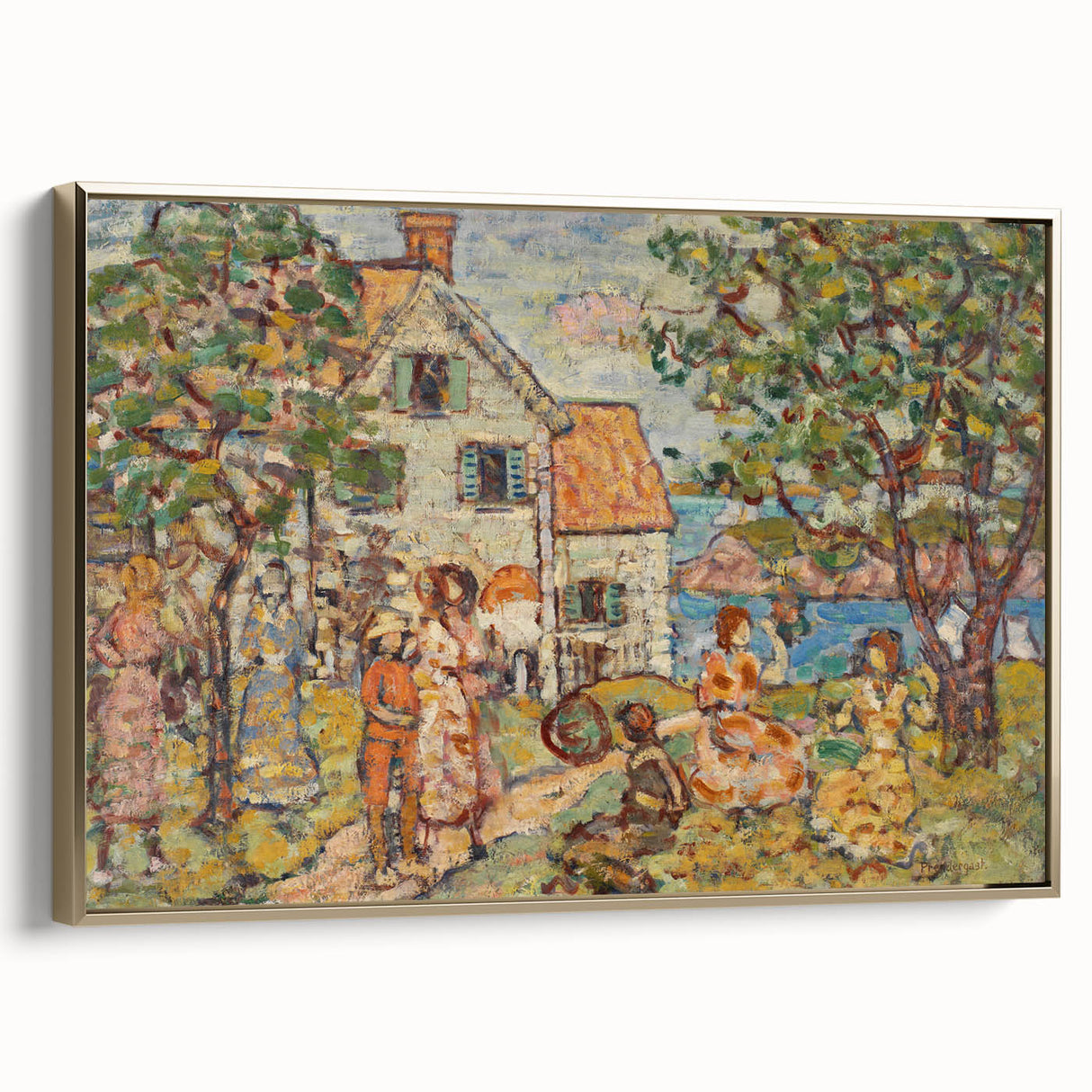 Modern Wall Art - Vibrant Coastal Scene with Houses and Figures