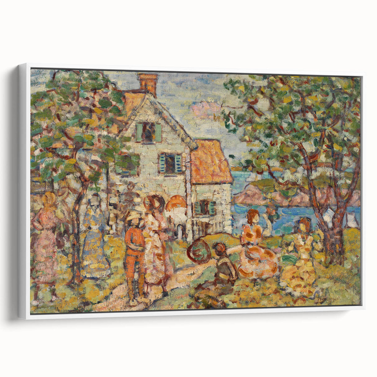 Modern Wall Art - Vibrant Coastal Scene with Houses and Figures