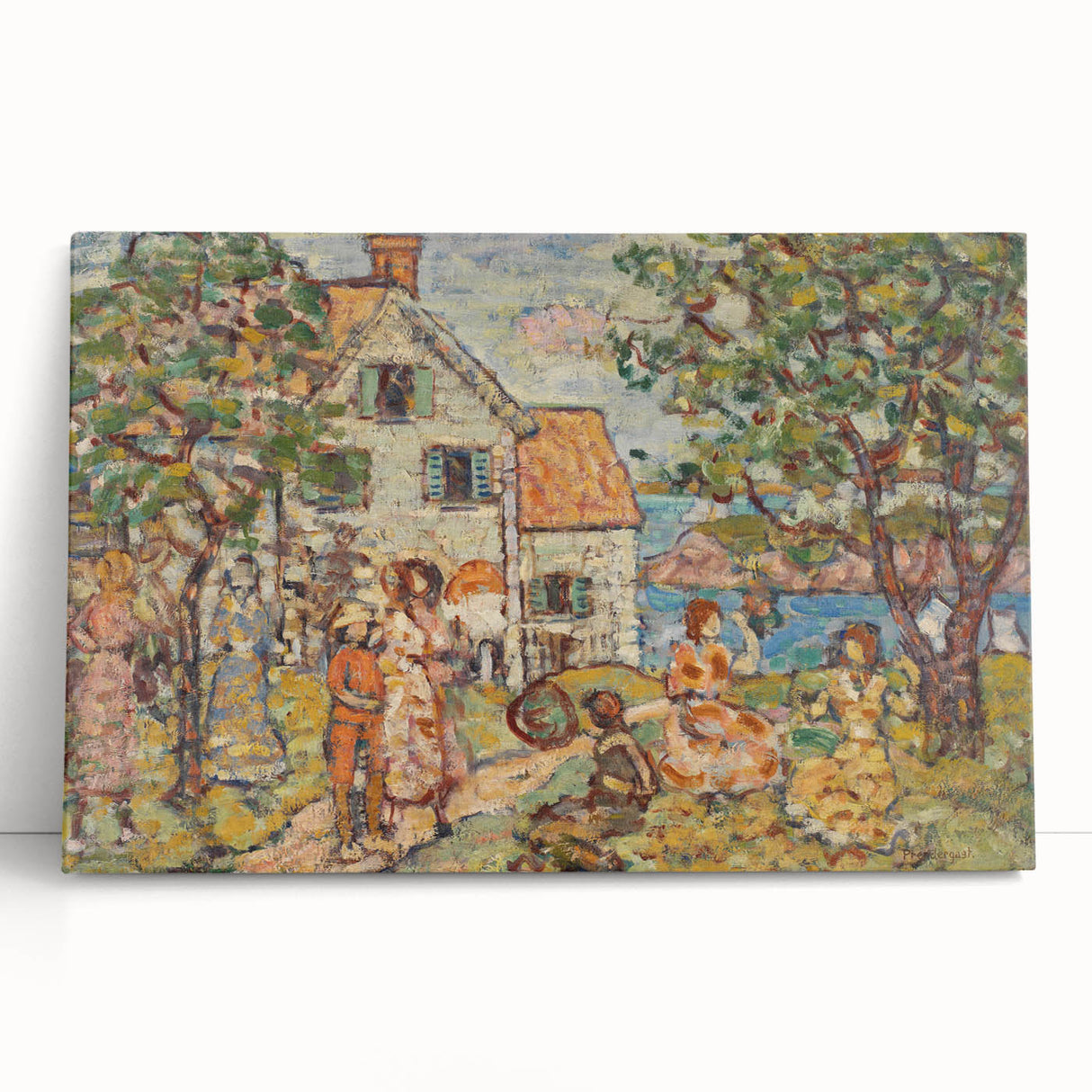 Modern Wall Art - Vibrant Coastal Scene with Houses and Figures