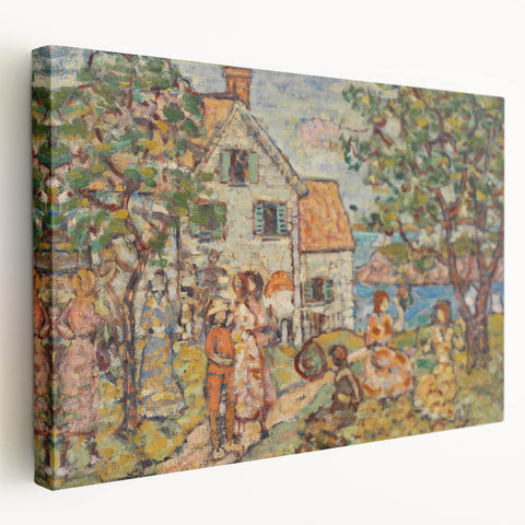 Modern Wall Art - Vibrant Coastal Scene with Houses and Figures