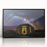 Framed acrylic artwork showcasing a detailed landscape of a majestic castle, displayed in a sleek black frame, perfect for elegant home decor.