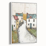 Framed abstract architecture wall art showcasing a minimalist design in shades of white and gray, elegantly displayed from a side view to highlight its dimensions and modern aesthetic.