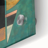 Close-up of a vibrant abstract geometric acrylic glass design, showcasing intricate shapes and colors, ideal for modern home decor or art exhibits.