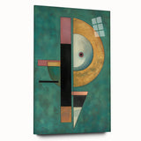 Abstract geometric acrylic glass artwork showcasing a side view design, featuring vibrant colors and smooth edges, ideal for modern home decor or office spaces.