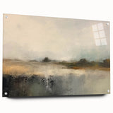 Abstract landscape wall art displayed in acrylic glass, showcasing vibrant colors and intricate details, set against a minimalist background for modern decor.
