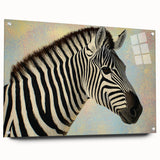 Acrylic glass artwork showcasing a vibrant animal design, viewed from the side, with decorative pins for mounting. Ideal for modern home decor enthusiasts seeking unique, eye-catching pieces.