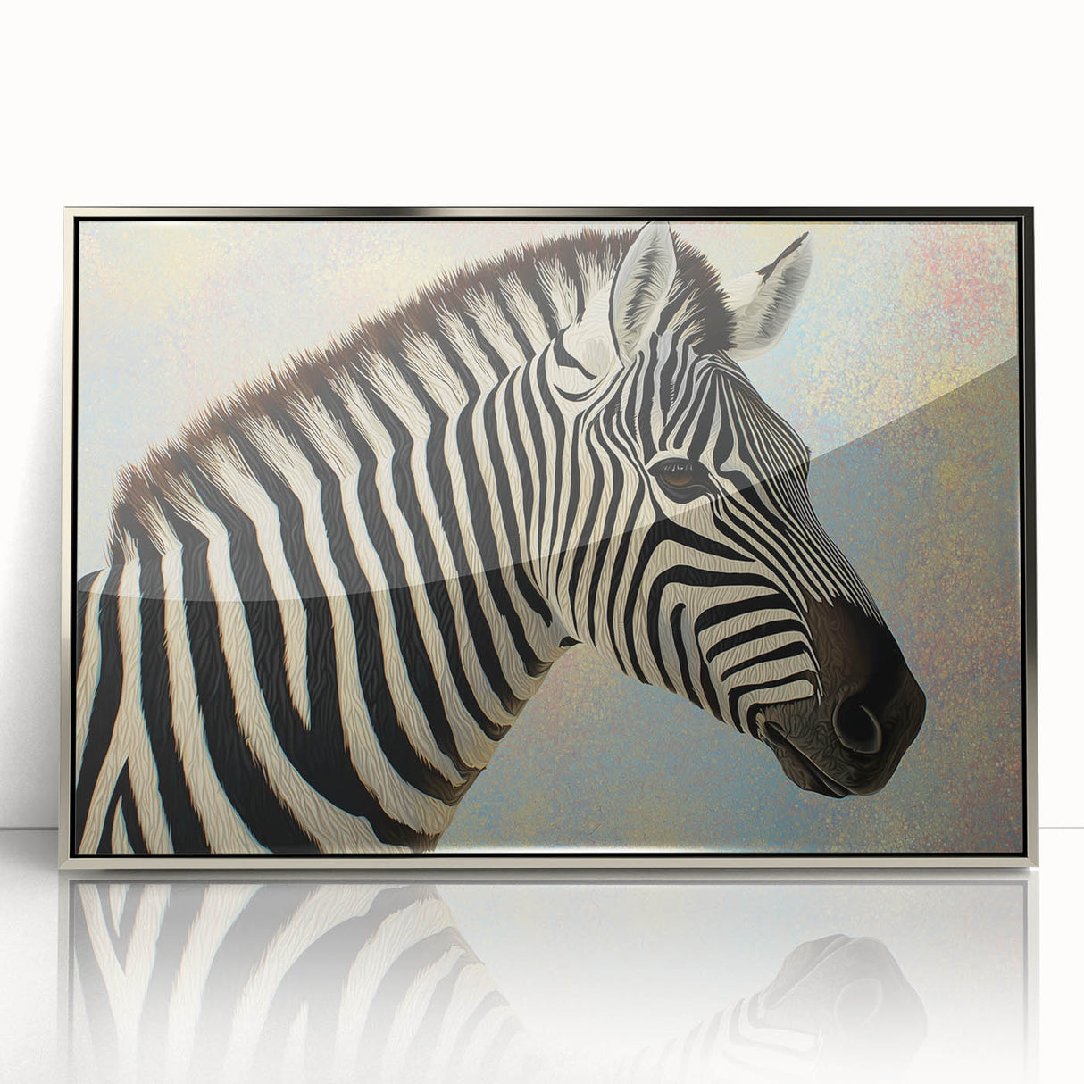 Framed acrylic artwork depicting a colorful array of animal illustrations, showcasing intricate details and vibrant colors, ideal for modern home decor.