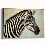 Framed canvas artwork showcasing a vibrant animal design, featuring intricate details and a sleek silver frame, perfect for enhancing modern decor.