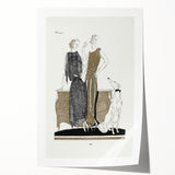 Elegant Art Deco Wall Art - Two Fashionable Women and Dog Illustration