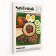 Large canvas featuring an array of colorful food dishes, ideal for kitchen wall art.