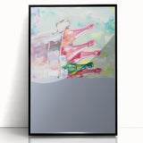 Large abstract wall art featuring mid-century modernist swirls in black and white, framed in acrylic.