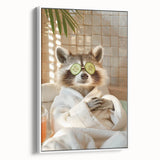 Relaxing Raccoon Bathroom Wall Art - Modern Spa-Inspired Decor