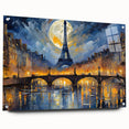 Acrylic print of Paris scenery with muted blue and gray tones, suited for dining room decor.