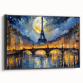 Black and white vintage poster art of Paris landscape on framed canvas, suitable for bedroom wall decor.