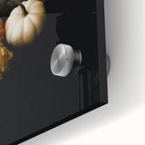 Large abstract wall art in warm autumn hues on acrylic glass, ideal for dining room ambiance.