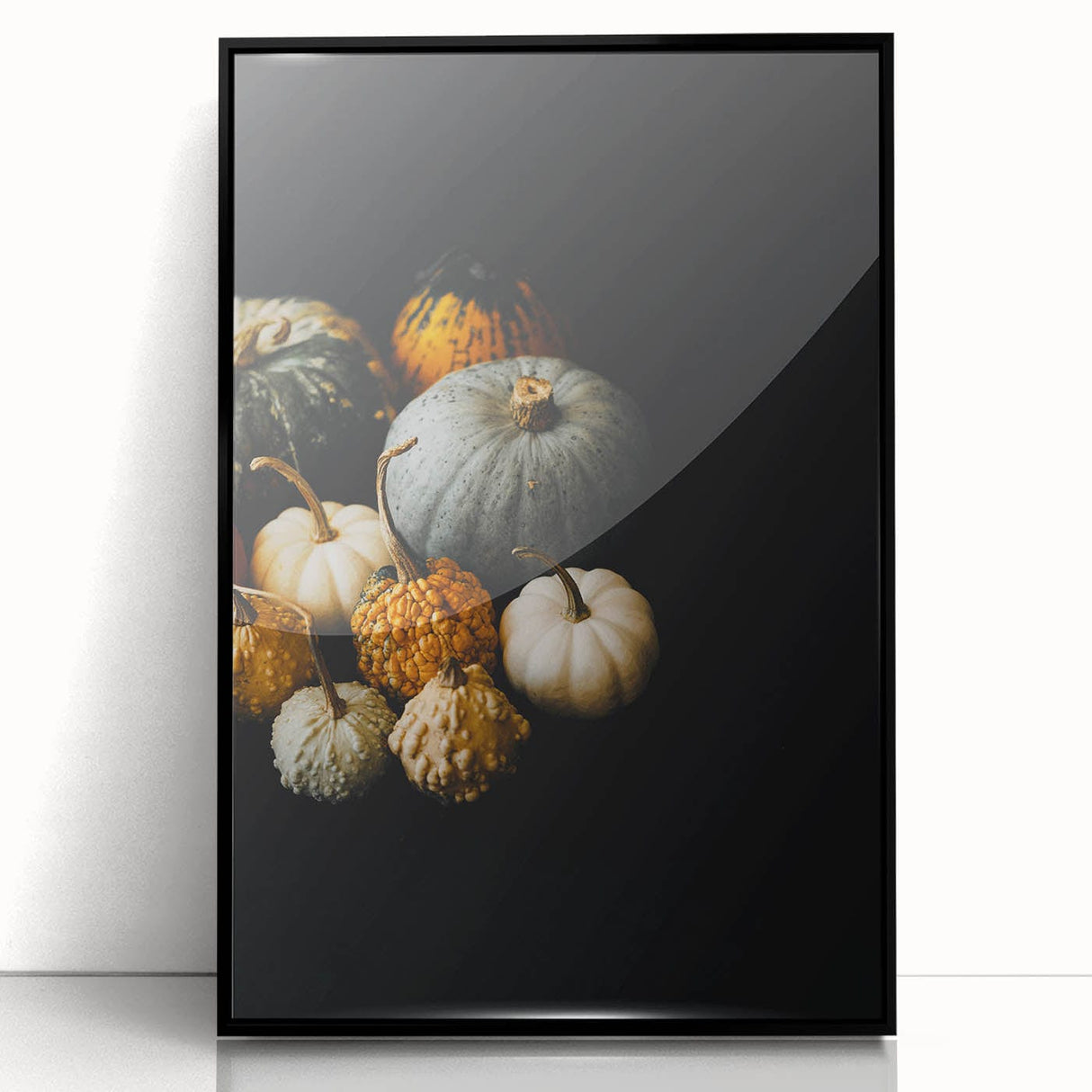 Large abstract wall art featuring swirling autumnal hues on a framed acrylic print, suitable for modern art wall decor.