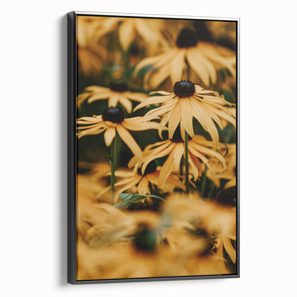 Black and white framed canvas featuring a vintage landscape painting, ideal for bedroom wall decor.