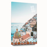Large abstract wall art on acrylic glass depicting vibrant summer hues, ideal for bedroom or dining room decor.