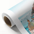 Art Deco poster featuring a stylized summer scene in soft pastel colors on rolled canvas, ideal for nursery wall art.