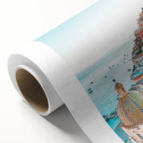 Art Deco poster featuring a stylized summer scene in soft pastel colors on rolled canvas, ideal for nursery wall art.