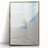 Large framed acrylic print featuring a mid-century modernist summer scene in gold and white tones.