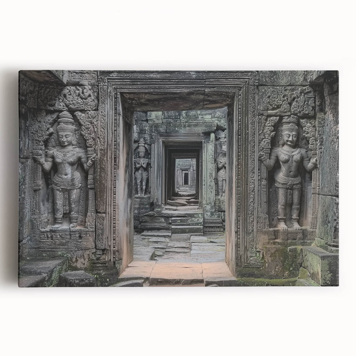 Stretched canvas artwork depicting a vibrant landscape with a majestic castle, featuring rich colors and intricate details, perfect for home decor enthusiasts.