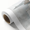 Abstract architectural wall art on rolled canvas, showcasing geometric shapes in muted tones of blue and gray, perfect for modern interior decor. The artwork is elegantly packaged in a sturdy cardboard tube.