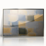 Framed abstract geometric artwork in silver, showcasing intricate shapes and lines, perfect for modern decor. Ideal for enhancing contemporary interior spaces.
