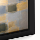 Close-up of a vibrant abstract geometric framed canvas artwork showcasing intricate shapes and bold colors, ideal for modern home decor and artistic expression.