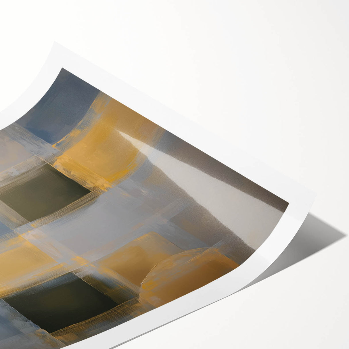 Abstract geometric rolled print showcasing vibrant colors and intricate shapes, elegantly packaged in a protective cardboard tube, perfect for modern home décor.