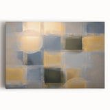 Abstract geometric stretched canvas artwork showcasing vibrant colors and intricate shapes, ideal for modern home decor or office spaces, enhancing aesthetic appeal.