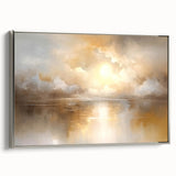Framed abstract landscape wall art in silver, showcasing dynamic colors and textures, perfect for modern home decor. Side view emphasizes its elegant finish.