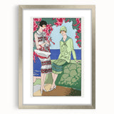 Charming Art Deco Wall Art - Stylish Women in Garden Setting Illustration